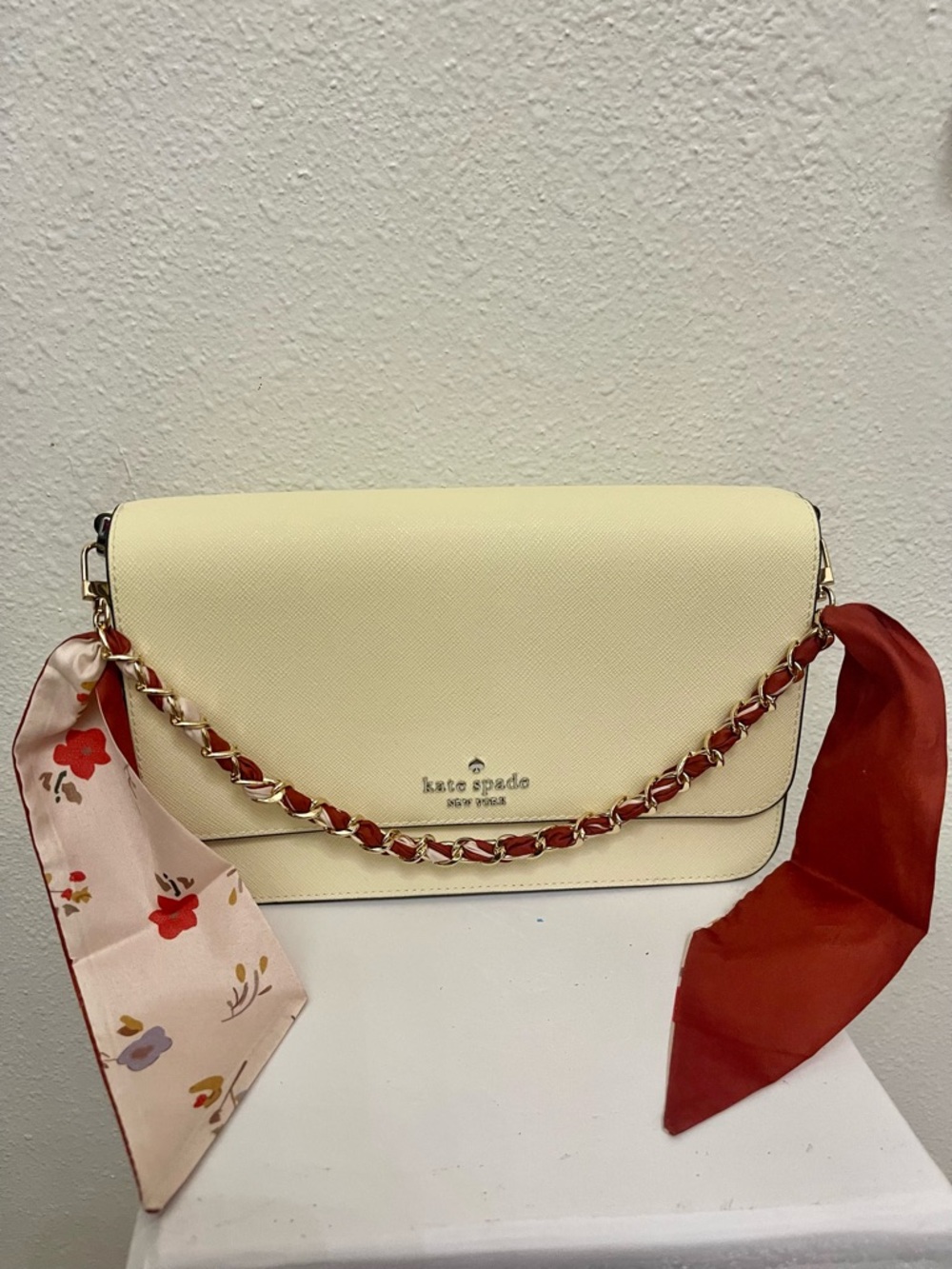 Bag Charm: Floral Scarf Chain Strap with Gold Hardware